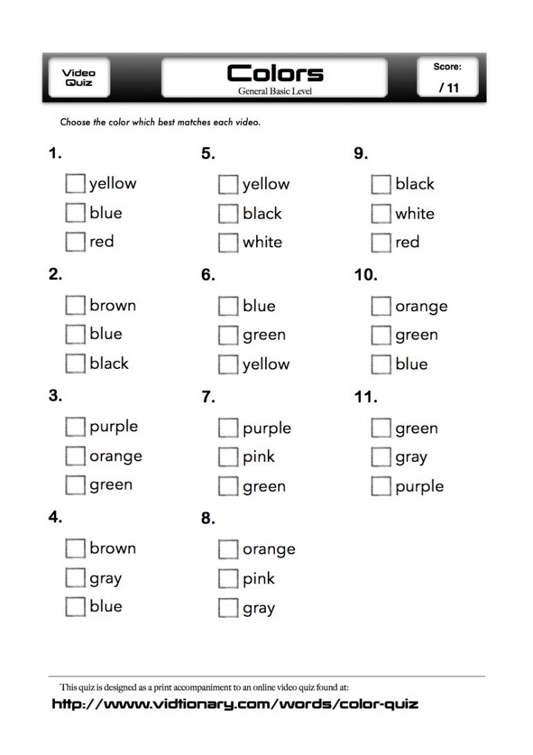 Quiz Colors Vidtionary A Video Dictionary